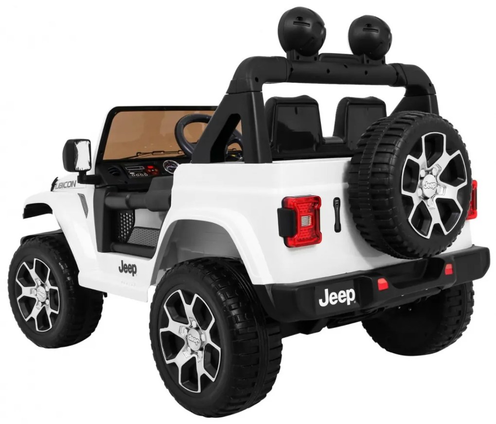 Carro elétrico para Crianças 12V 4x4 Jeep Wrangler Rubicon Rodas de EVA, Assento de couro Branco