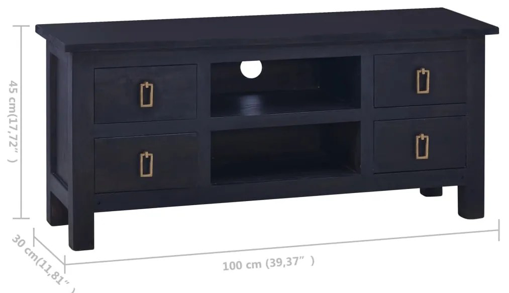 Móvel de TV 100x30x45 cm mogno maciço castanho café preto-claro