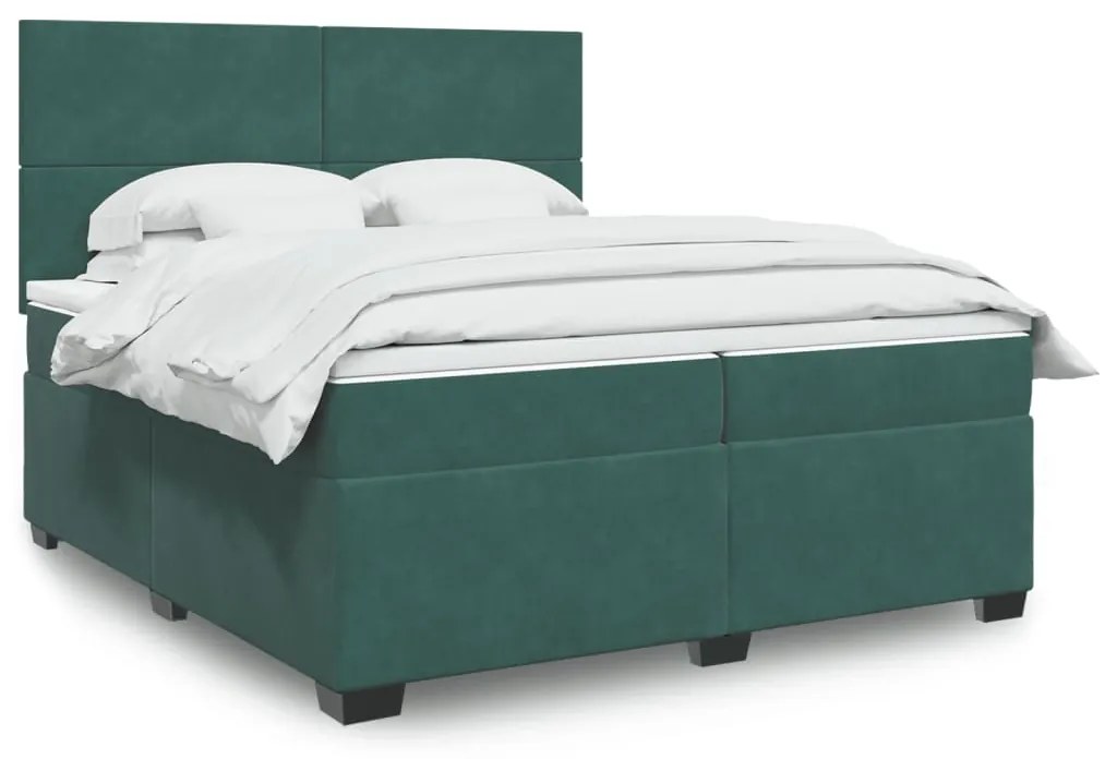 vidaXL Cama com molas/colchão 200x200 cm veludo verde-escuro