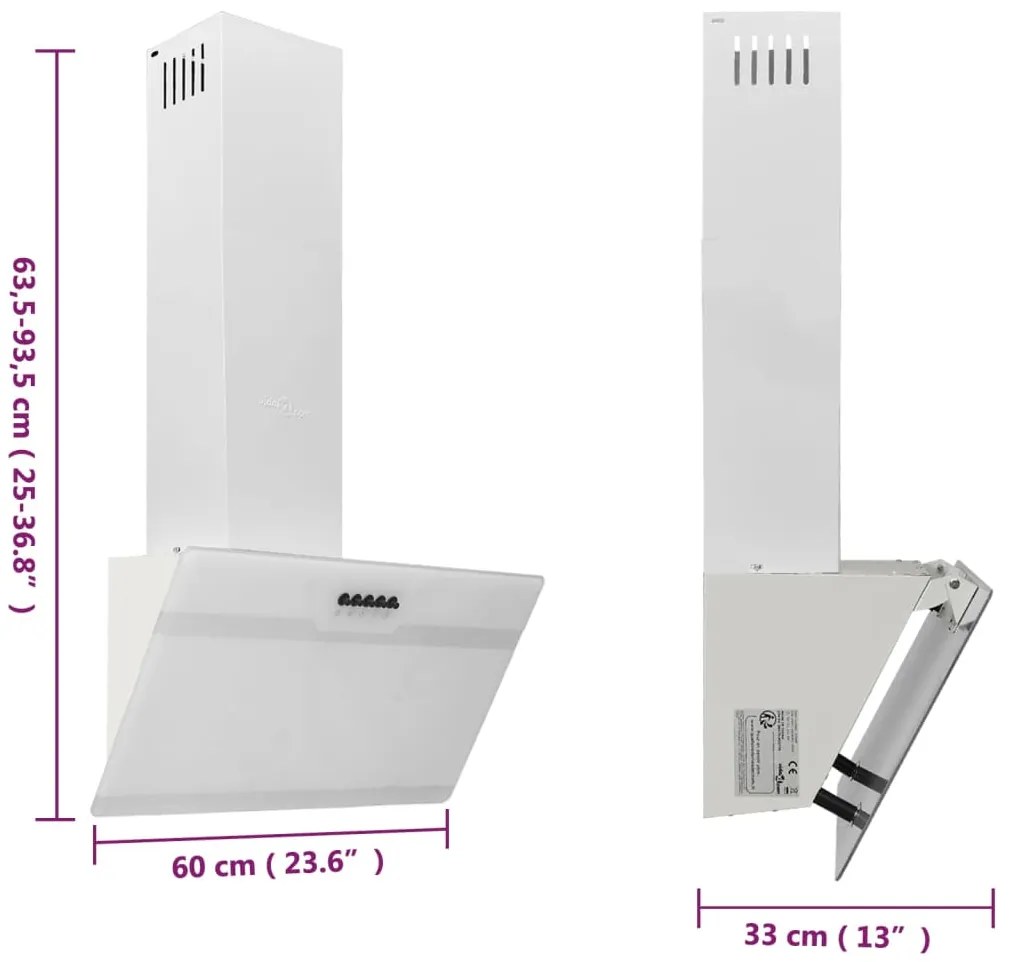 Exaustor de parede 60 cm aço e vidro temperado branco