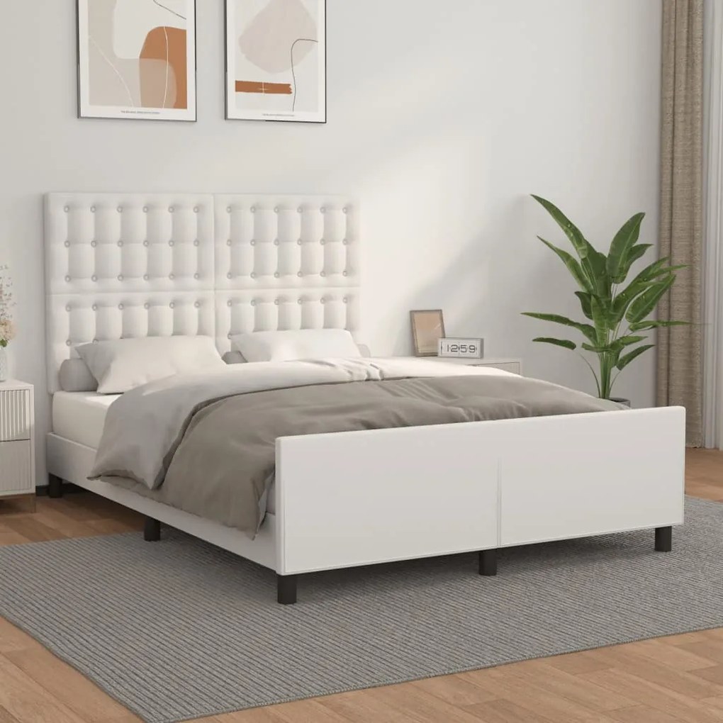 Estrutura cama c/ cabeceira couro artificial 140x190 cm branco