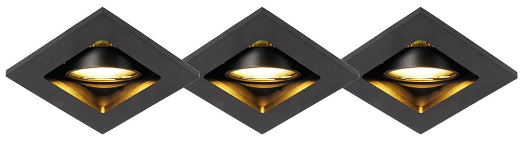 Conjunto de 3 focos embutidos modernos pretos ajustáveis - Qure