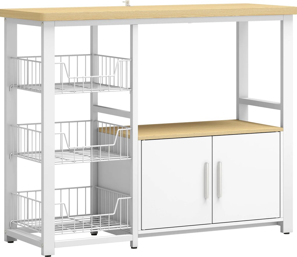 HOMCOM Estante de Cozinha com Arrumação, Suporte para Micro-ondas, Cestos Amovíveis e Armário, 100x35x80 cm, Branco | Aosom Portugal