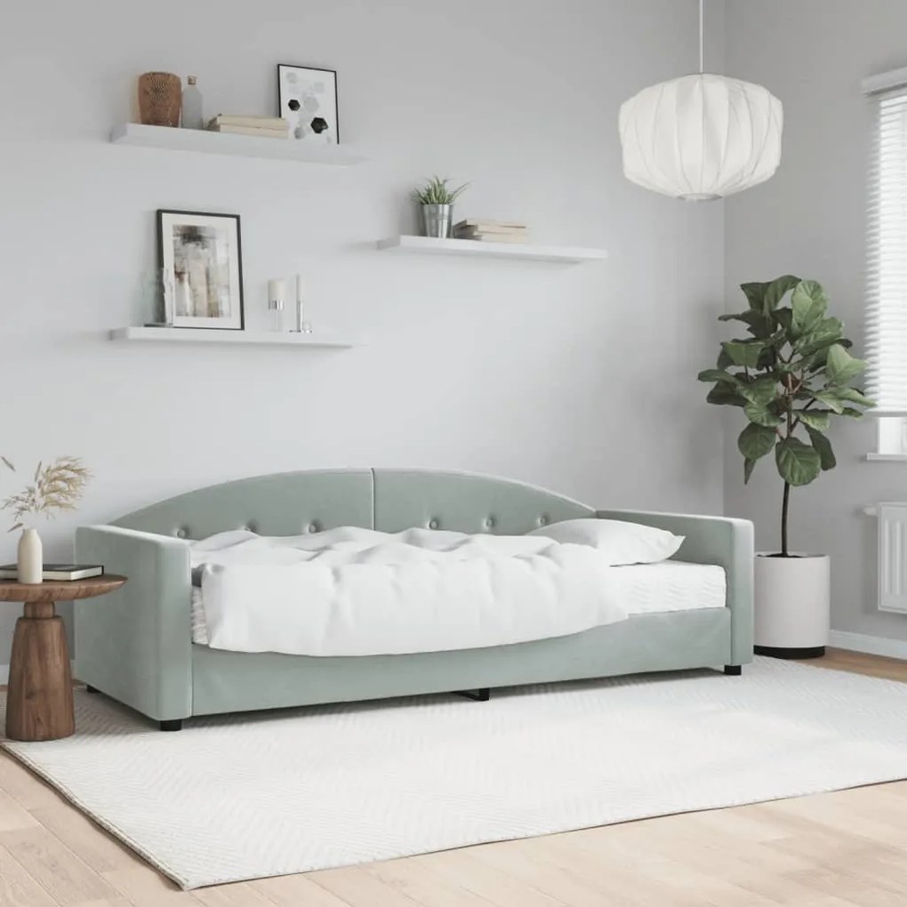 Sofá-cama com colchão 80x200 cm veludo cinzento-claro