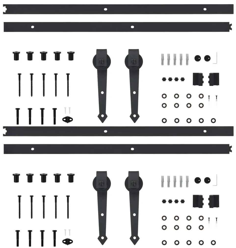 Kits de ferragens para porta deslizante 2 pcs 200 cm aço preto