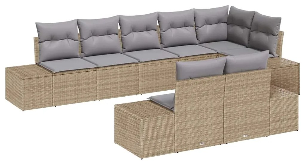 Conjunto de sofá de jardim com 8 peças e almofadas de rattan poli bege