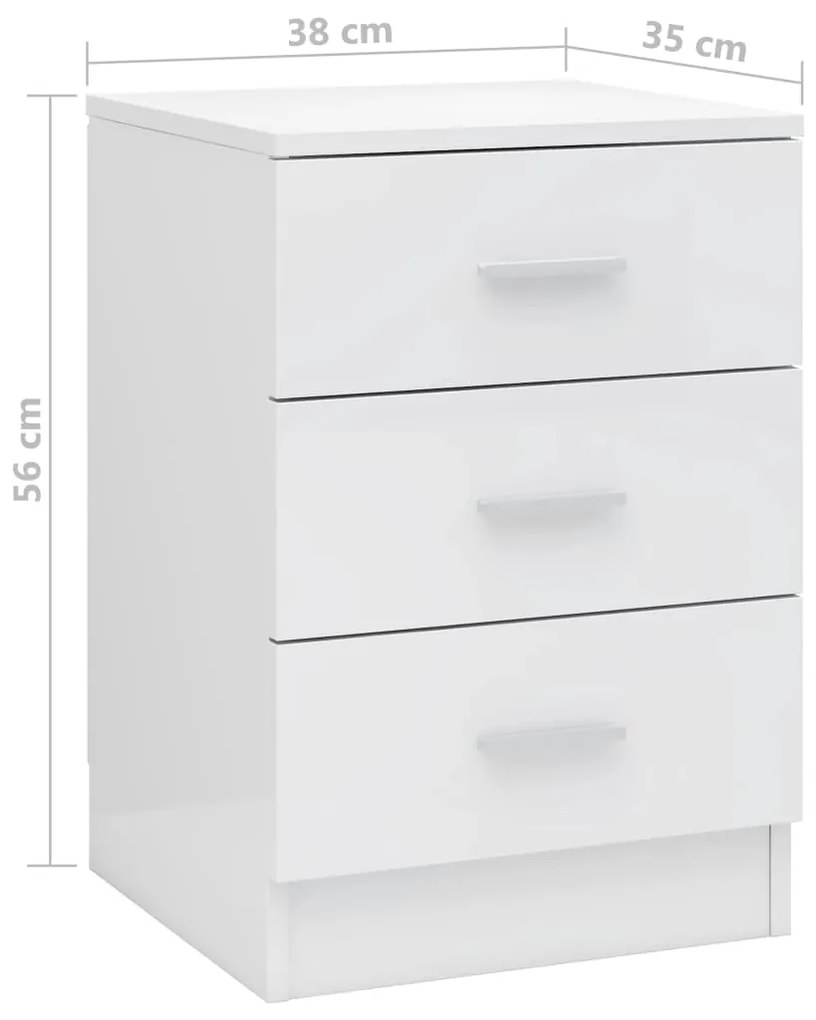 Mesa de cabeceira 38x35x56 cm contraplacado branco brilhante