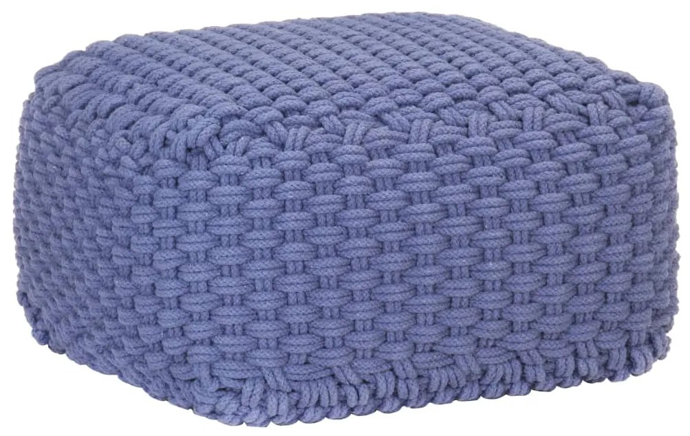 vidaXL Pufe tricotado à mão 50x50x30 cm algodão azul