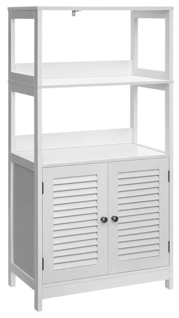 Armário de chão para banheiro VASAGLE, armário alto para armazenamento, estante independente com 2 prateleiras abertas e portas duplas, 60 x 32,5 x 122 cm, para sala de estar, cozinha, escritório, entrada, branco fosco BBC81WT