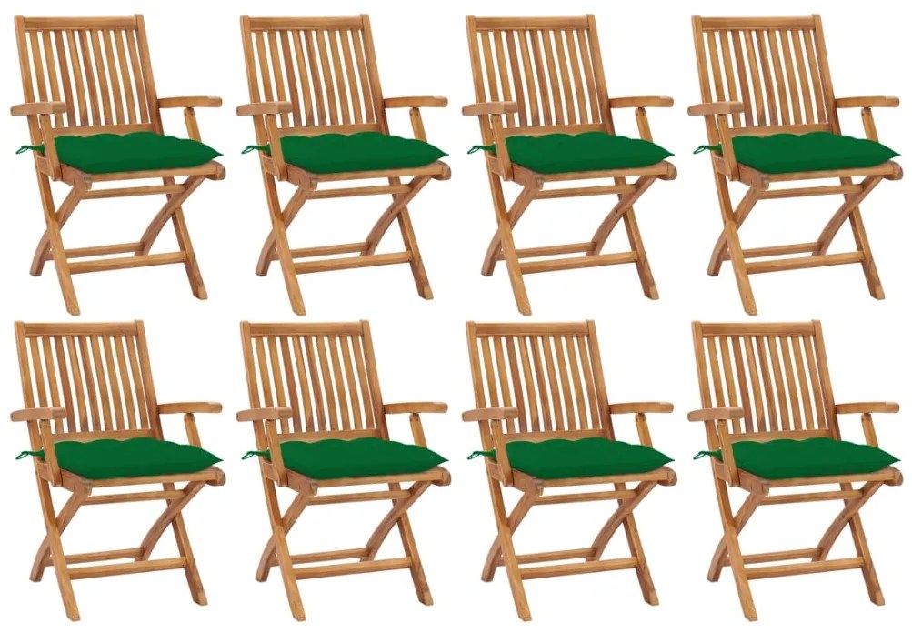 vidaXL Cadeiras de jardim dobráveis c/ almofadões 8 pcs teca maciça