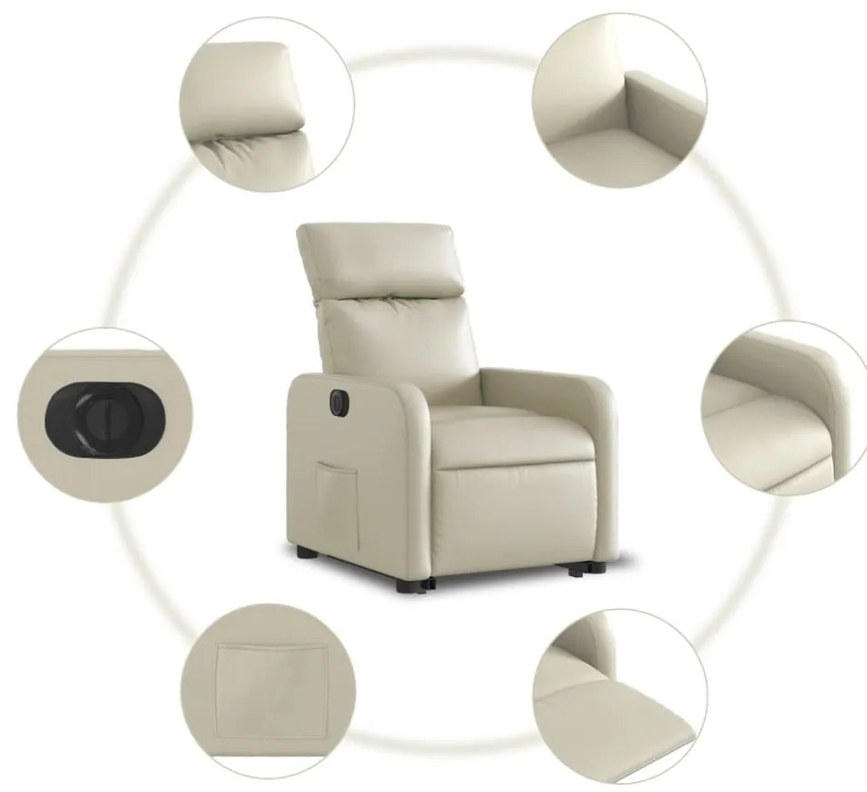 Poltrona reclinável elevatória elétrica couro artificial creme