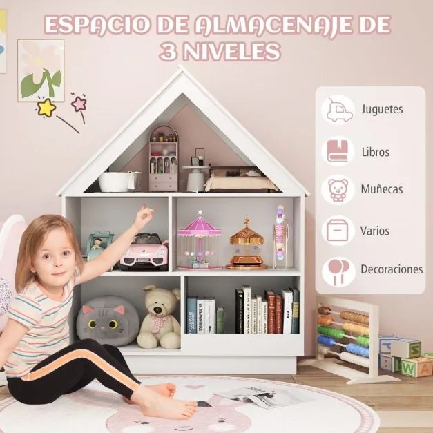 Estante para bonecas para crianças Organizador de brinquedos em madeira com 5 Branca