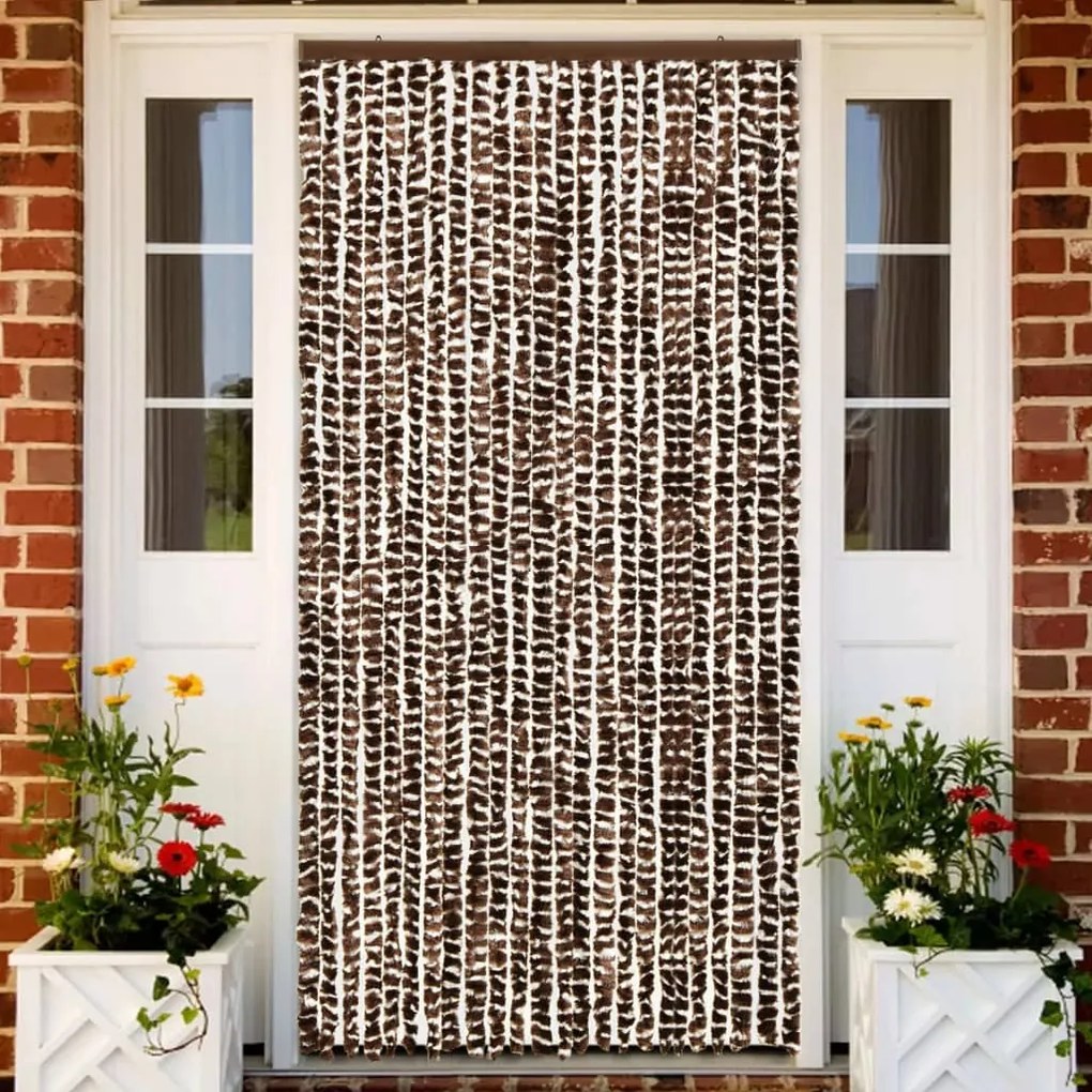 325453 vidaXL Cortina anti-insetos 100x220 cm chenille castanho e branco