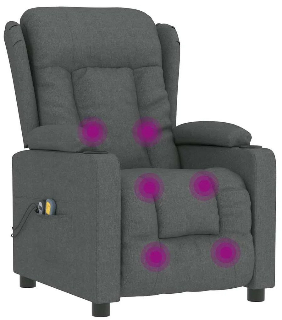 Poltrona de massagens elétrica tecido cinza-escuro