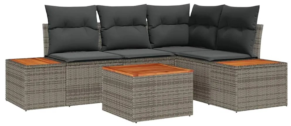 Conjunto de Sofá de Jardim de 5 Peças com Almofadas Cinza Rattan Sinté