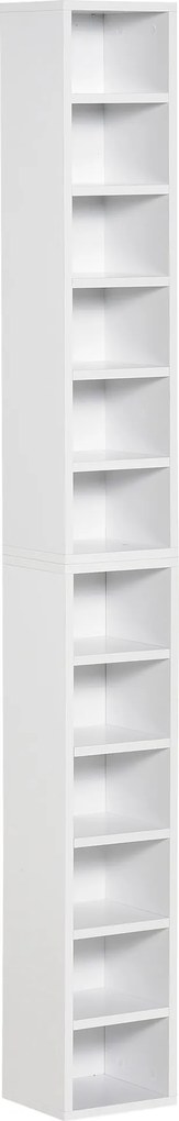 Conjunto de 2 estantes verticais para arrumação de CDs e DVDs, com 6 + 6 compartimentos, 21 x 19 x 88 cm, capacidade máxima: 160 CDs, branco