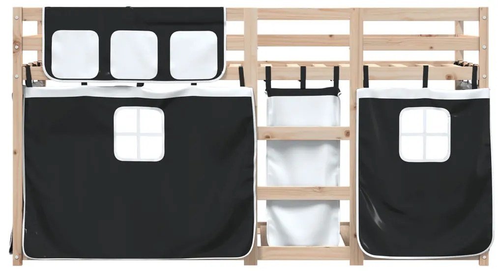 Beliche com cortinas 90x200 cm pinho maciço branco e preto