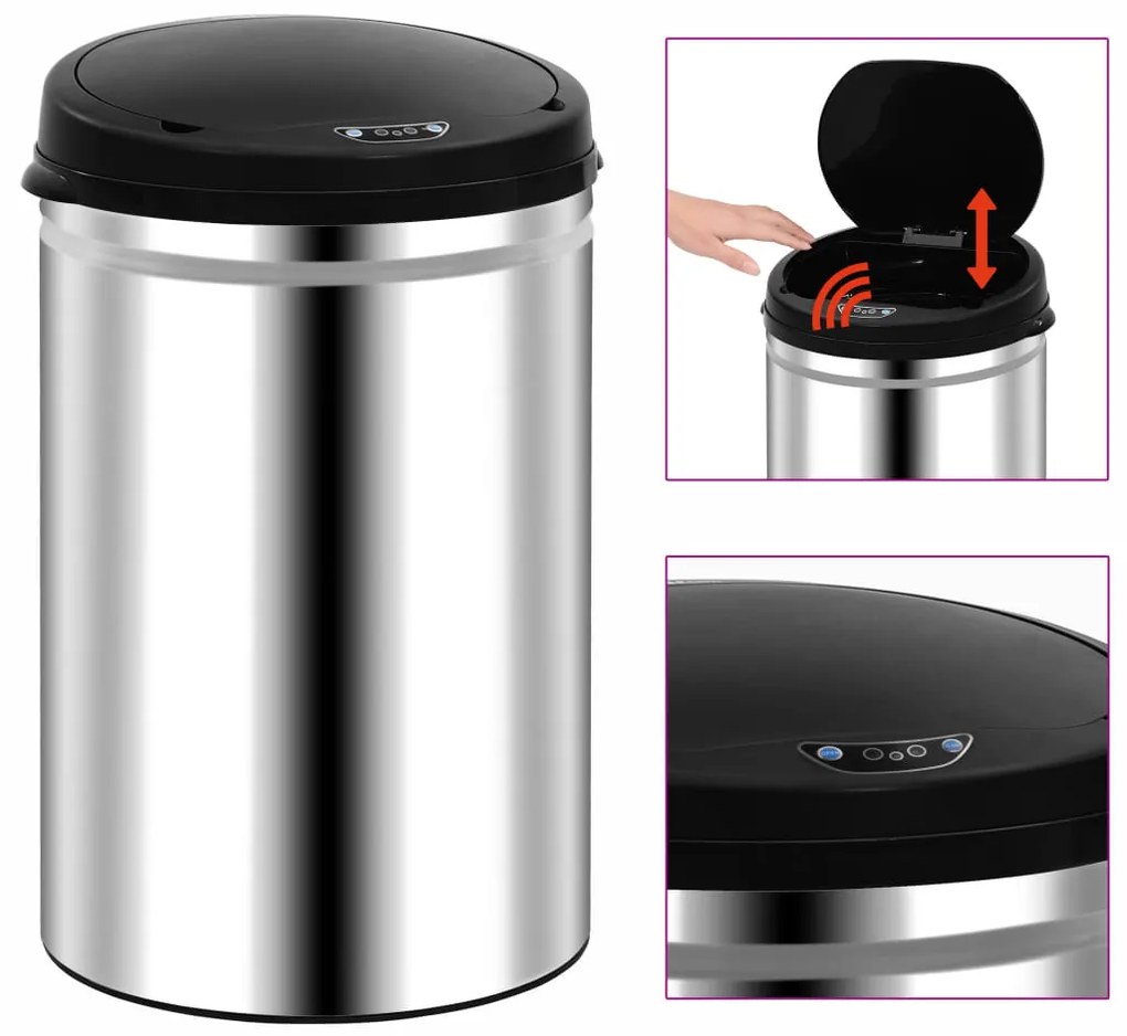 322692 vidaXL Caixote do lixo com sensor automático 30 L aço inoxidável