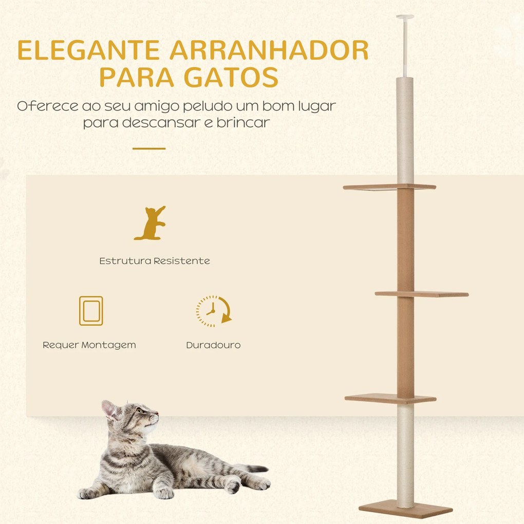 PawHut Arranhador para Gatos de Chão ao Teto 43x27x228-260 cm Torre pa