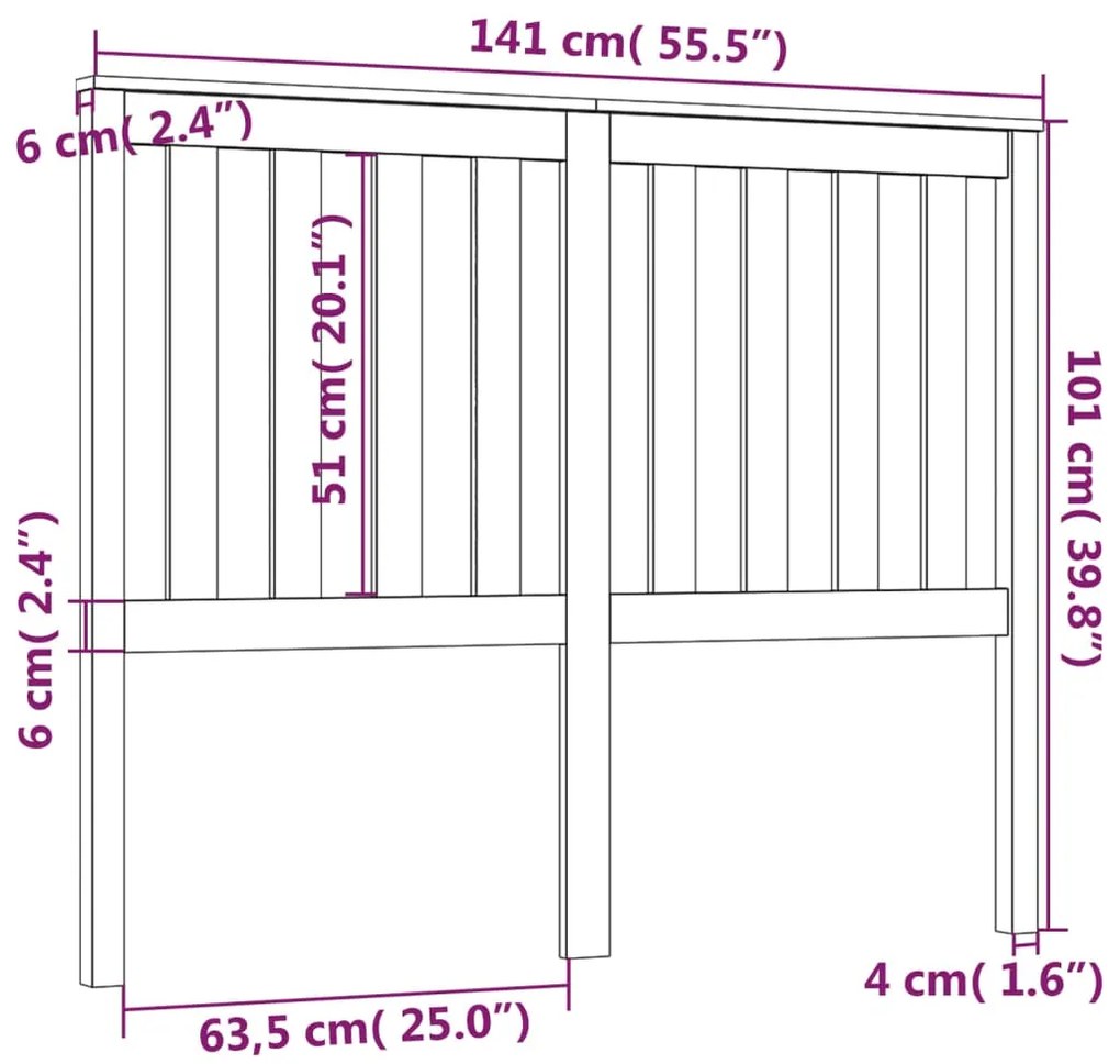 Cabeceira de cama 141x6x101 cm pinho maciço