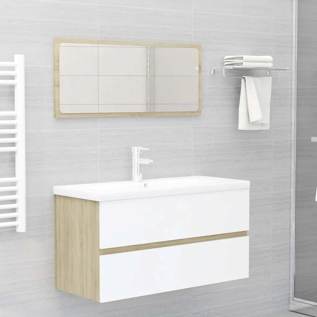 vidaXL 2 pcs conj. móveis casa banho derivados madeira branco/carvalho