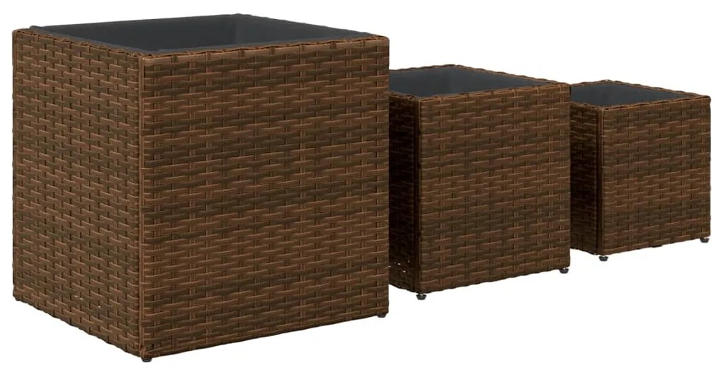 Vasos de jardim 3 pcs vime PE castanho