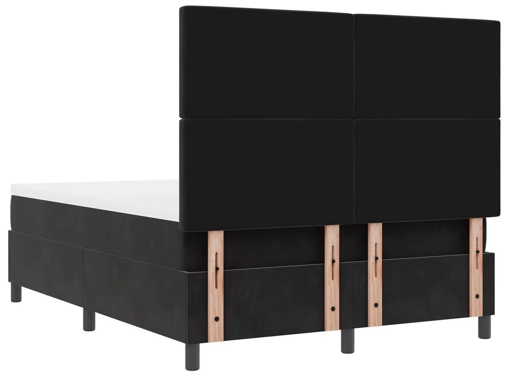 Cama Box com Colchão e Banco Preto 140x200 cm Veludo