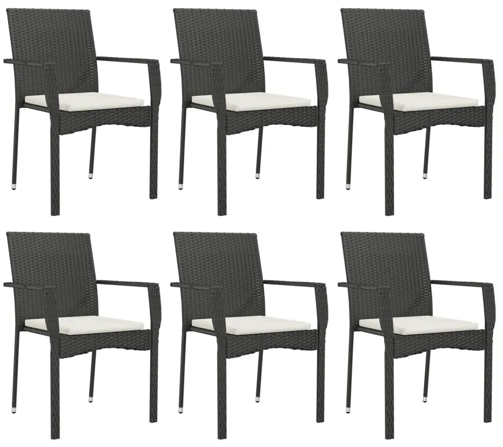 7 pcs conjunto de jantar p/ jardim c/ almofadões vime PE preto