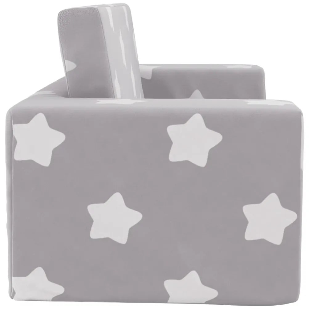 Sofá-cama infantil 2 lugares c/ estrelas pelúcia cinzento-claro