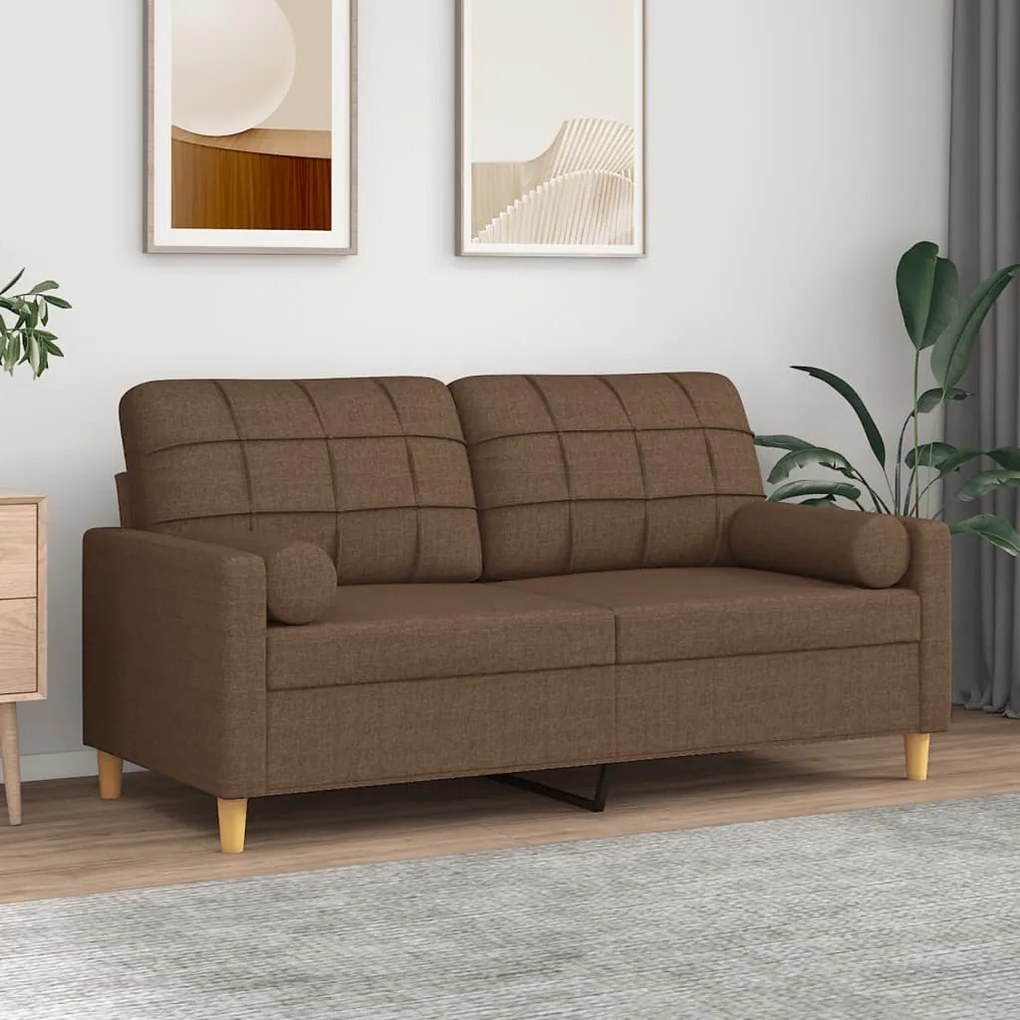 vidaXL Sofá 2 lugares + almofadas decorativas 140 cm tecido castanho