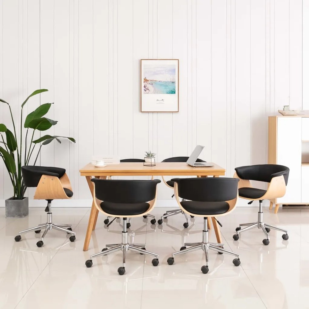 vidaXL Cadeiras de jantar giratórias 6 pcs couro artificial preto
