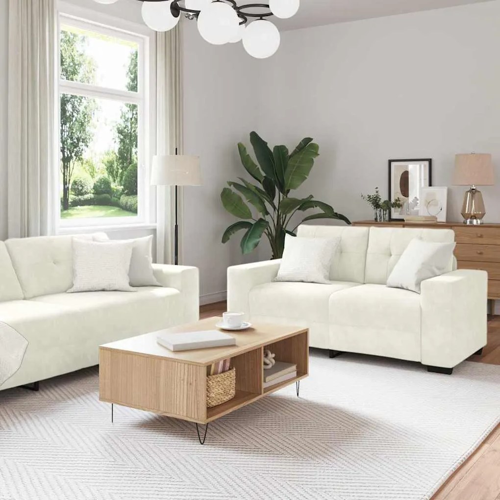 Conjunto de Sofá de 2 Peças com Almofadas em Veludo Creme