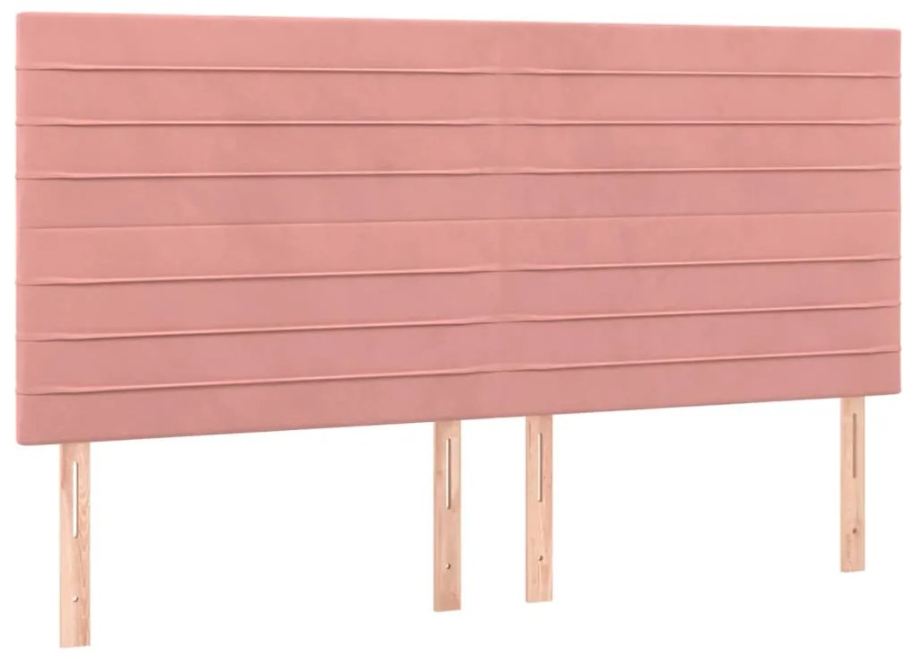 Cama box spring c/ colchão/LED 160x200 cm veludo rosa