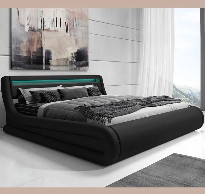 Cama Hidráulica com Arrumação "Riana" - 160x200 cm - Preto - Polipele