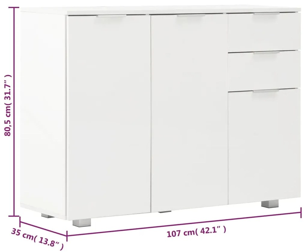 Aparador 107x35x80,5 cm branco brilhante