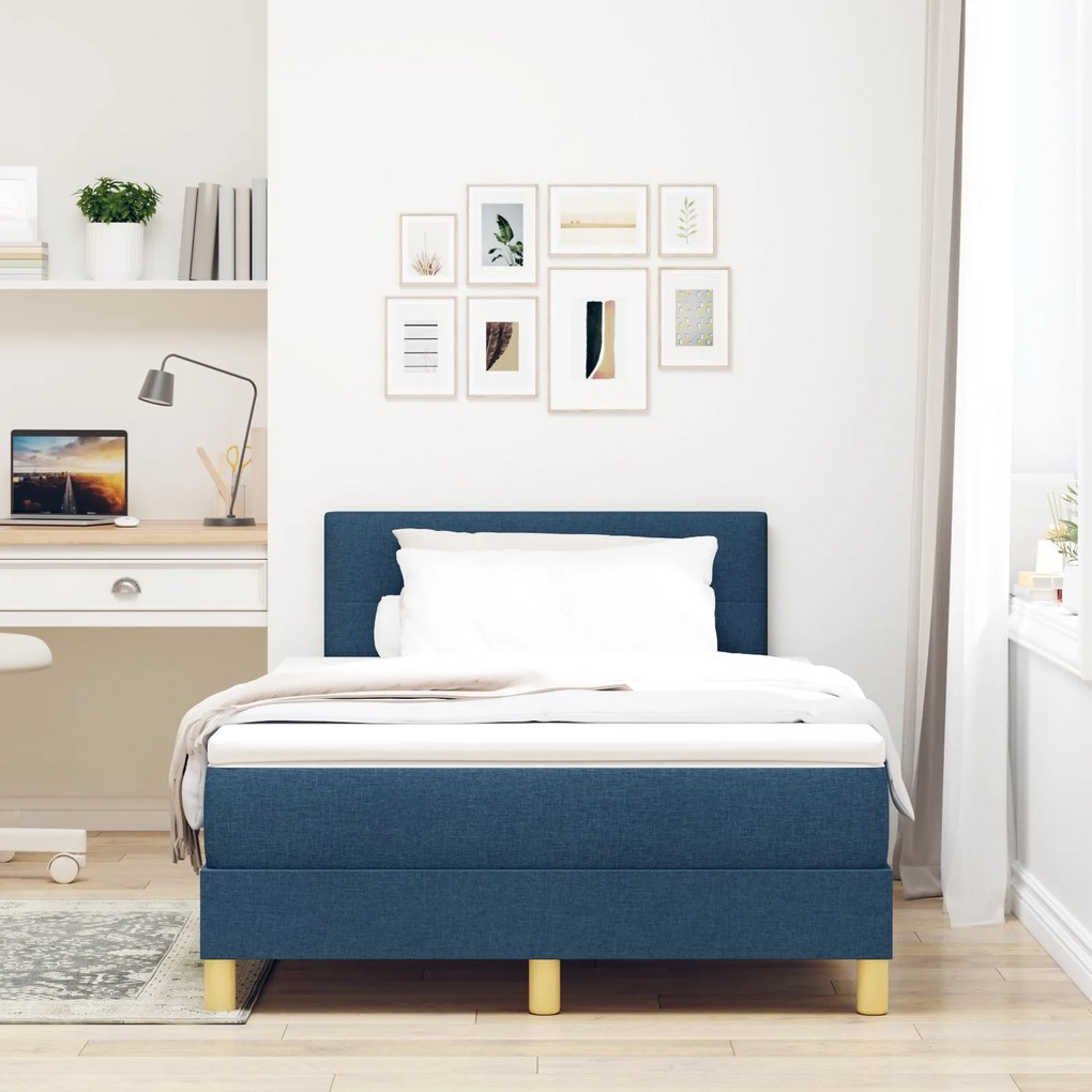Cama Box Spring com Colchão Azul 120x200 cm Tecido