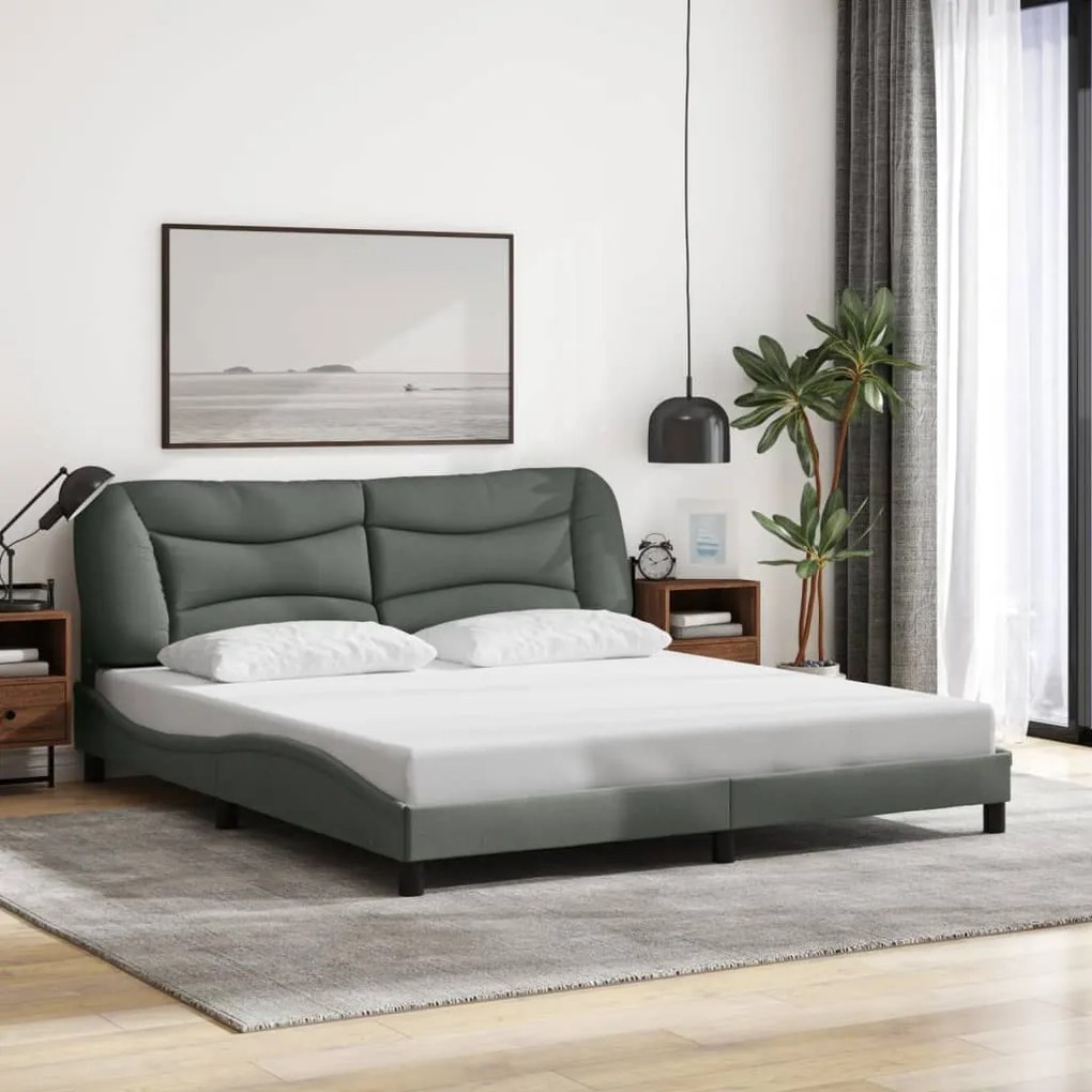 Estrutura de cama sem colchão 180x200 cm tecido cinzento-escuro