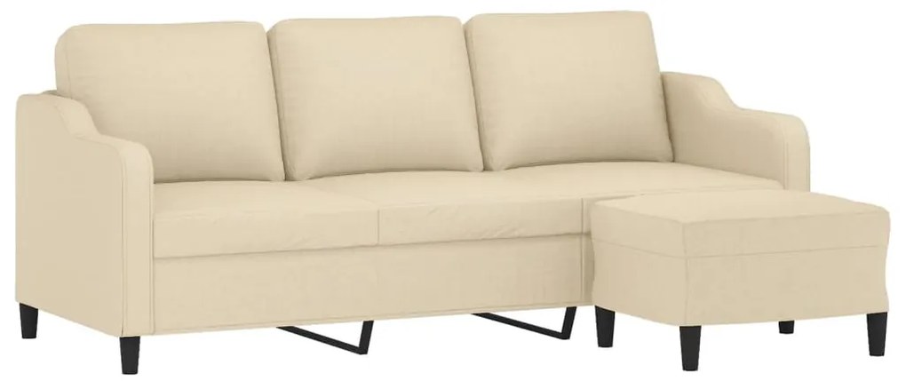 Sofá de 3 lugares com apoio de pés 180 cm tecido cor creme