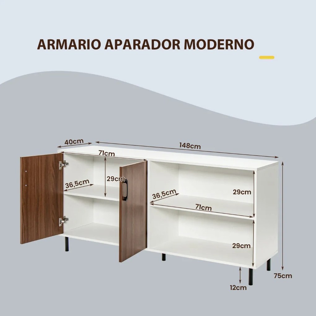Aparador Castelo Branco com Compartimentos Abertos e Portas – 148x40x7