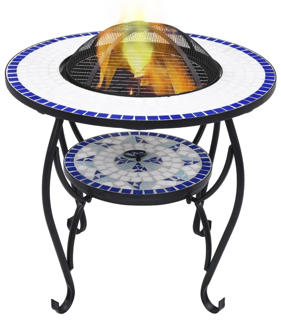 Mesa braseira em mosaico 68 cm cerâmica azul e branco