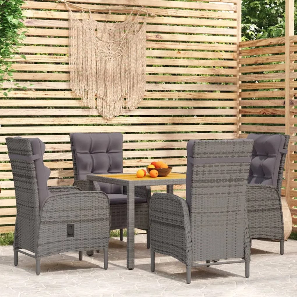 vidaXL 5 pcs conjunto de jantar para jardim vime PE cinzento