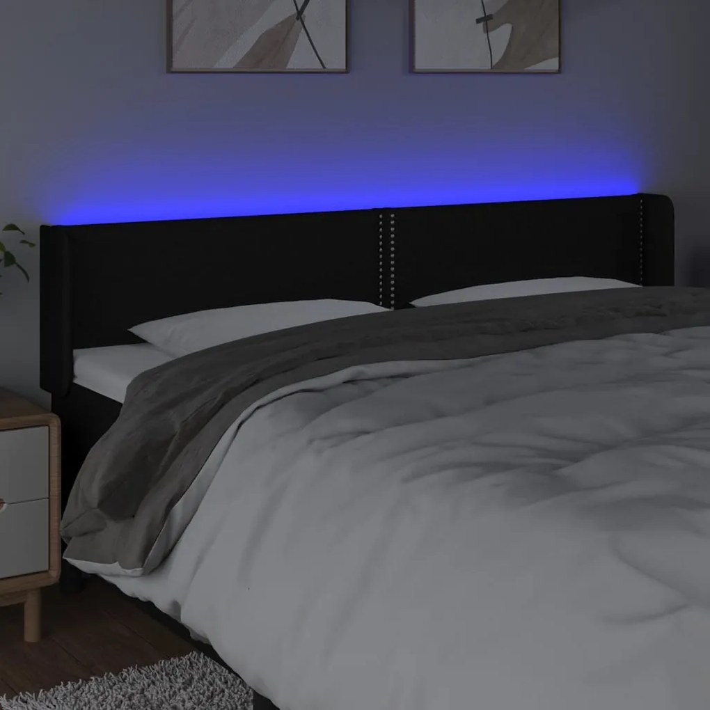 Cabeceira de cama c/ luzes LED tecido 183x16x78/88 cm preto
