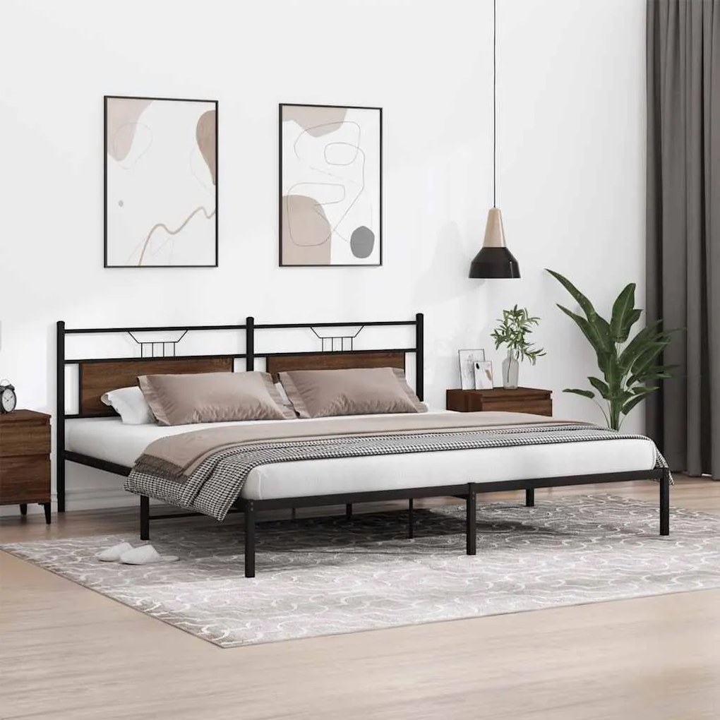 Estrutura cama sem colchão 200x200 cm carvalho castanho