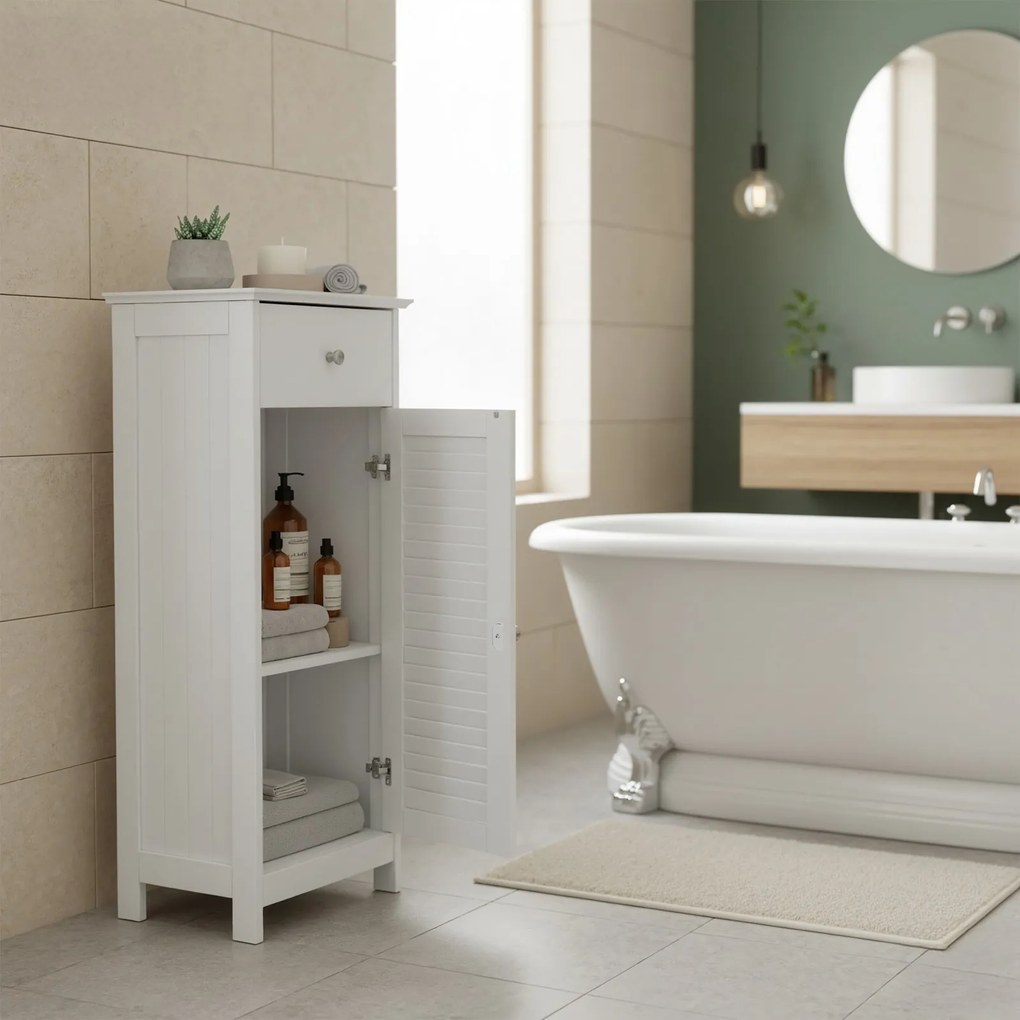 Armário de casa de banho estreito com gaveta 30 x 32 x 87 cm Branco