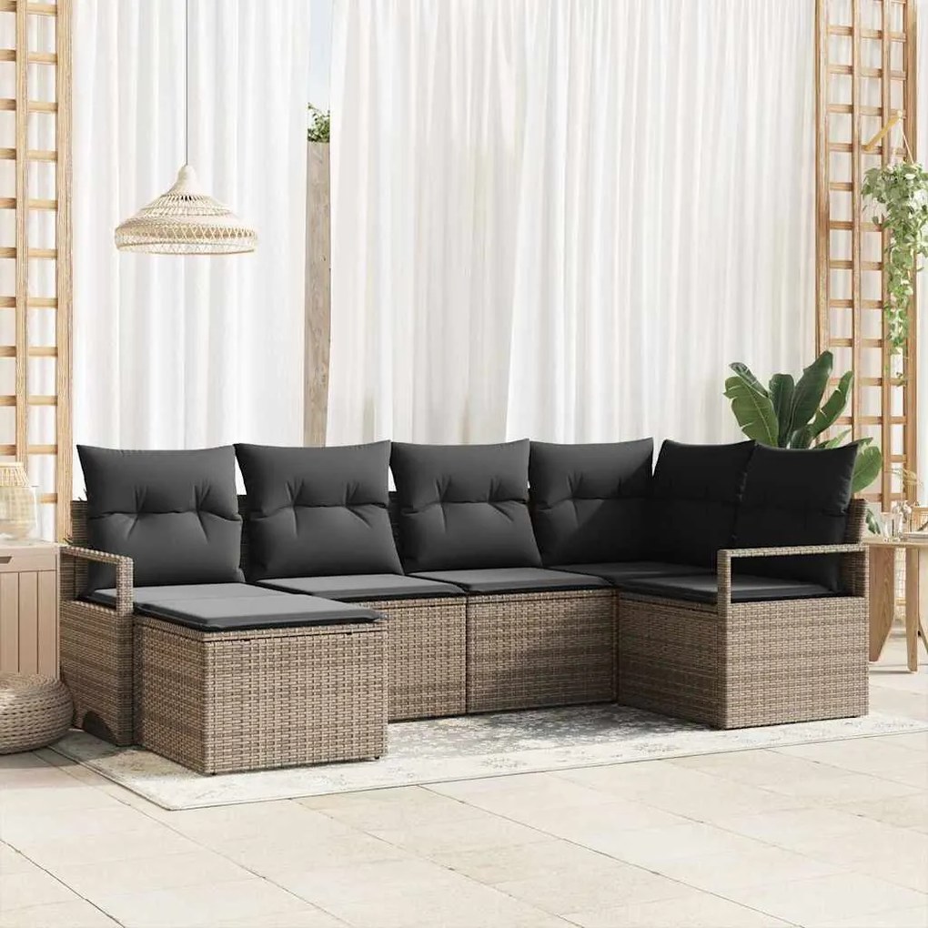 vidaXL Conjunto de Sofá de Jardim de 6 Peças com Almofadas Cinzas em Rattan Sintético