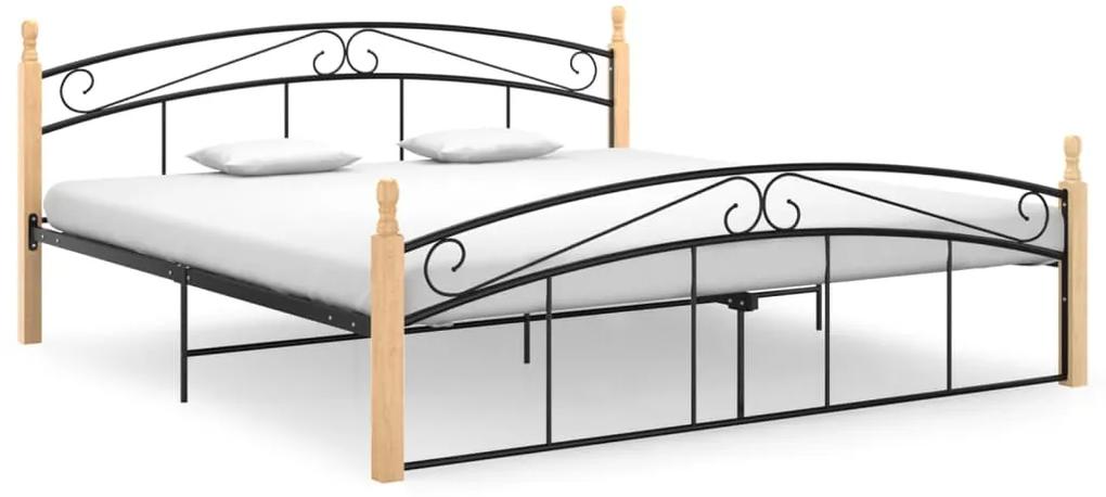 Estrutura de cama 180x200cm metal/madeira carvalho maciça preto
