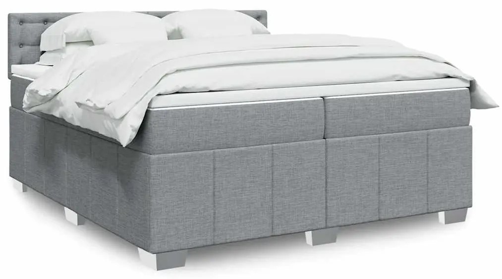 Cama com molas/colchão 200x200 cm tecido cinza-claro