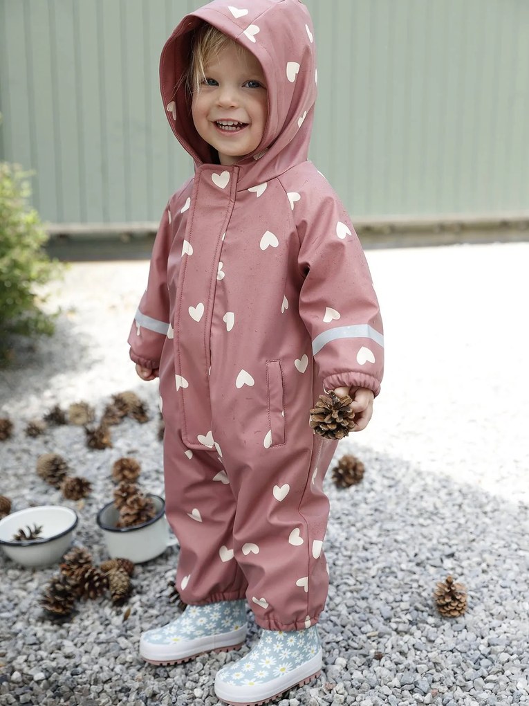 Macacão para a chuva estampado com capuz com forro polar, para bebé rosa-velho