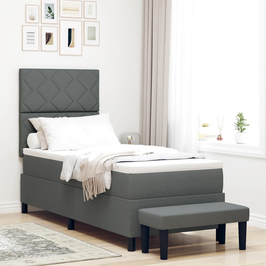 vidaXL Cama Box Spring com Colchão e Banco Cinza Escuro 80x200 cm Tecido