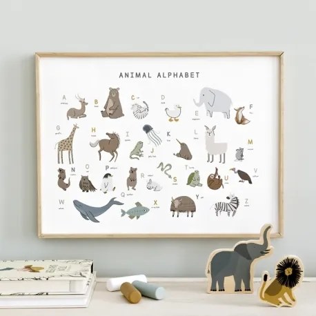 Impressão de arte do alfabeto animal